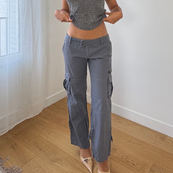 Vintage Euro slate gray low-rise cargo pants with flap pockets (Small) - Picture 3 of 7